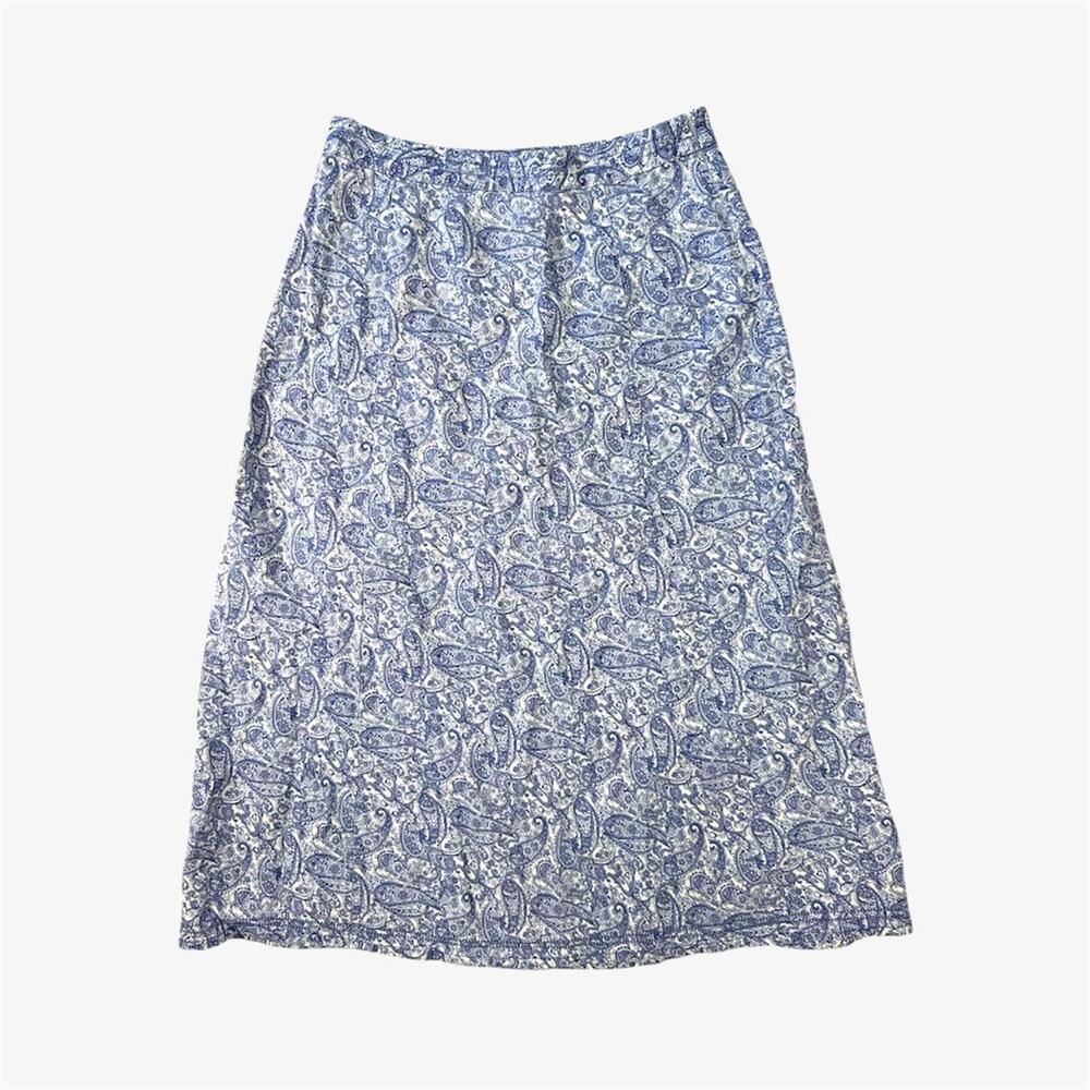 Blue white linen maxi skirt paisley floral- size 8 petite from LL bean